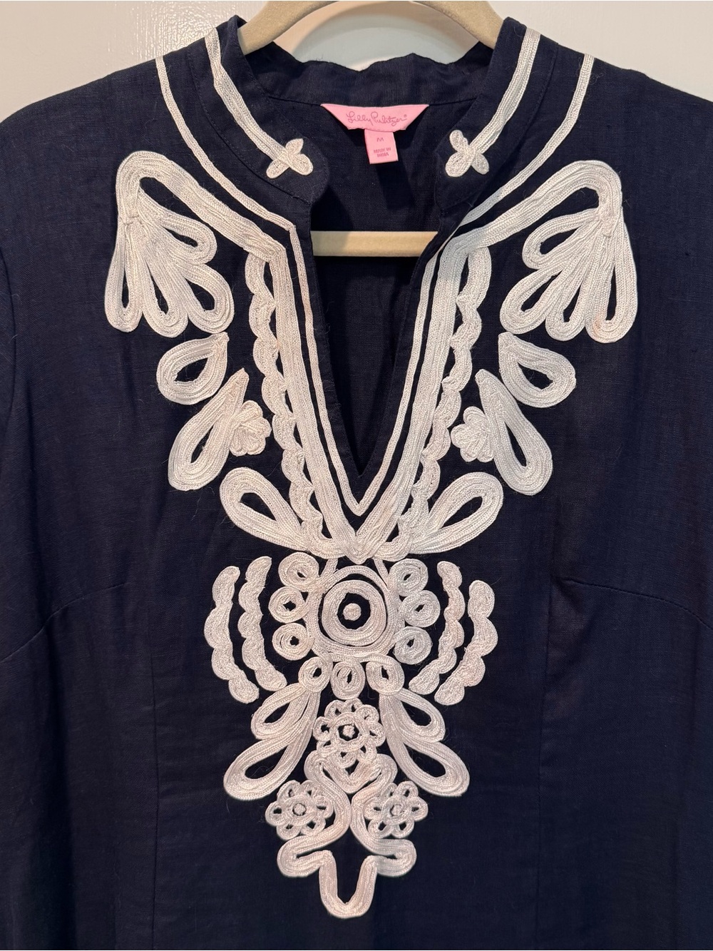 Lilly Pulitzer NWOT, Navy Embroidered Tunic Maxi Dress - White Trim - Picture 2 of 7